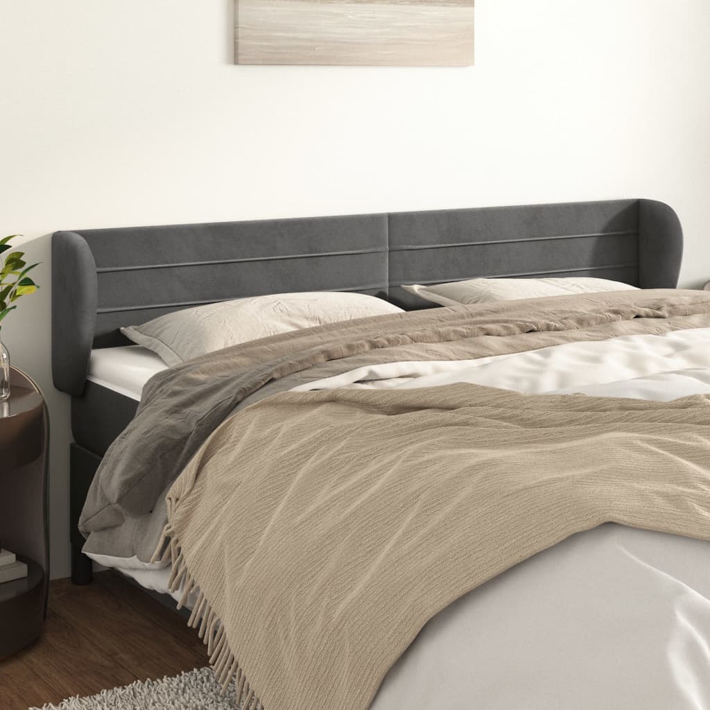 Cabeceira de cama c/ abas veludo 203x23x78/88cm cinzento-escuro