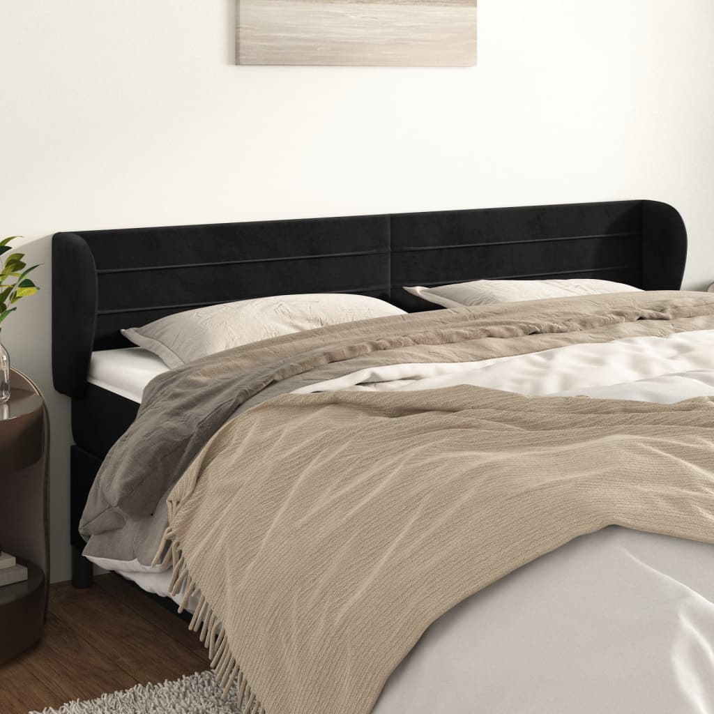 Cabeceira de cama c/ abas veludo 203x23x78/88 cm preto