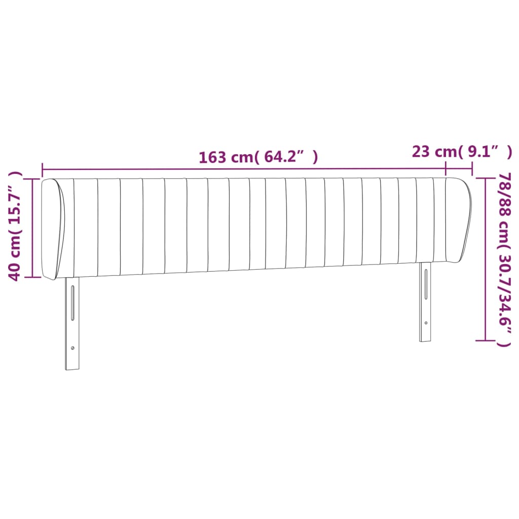 Cabeceira de cama c/ abas tecido 163x23x78/88cm cinzento-escuro