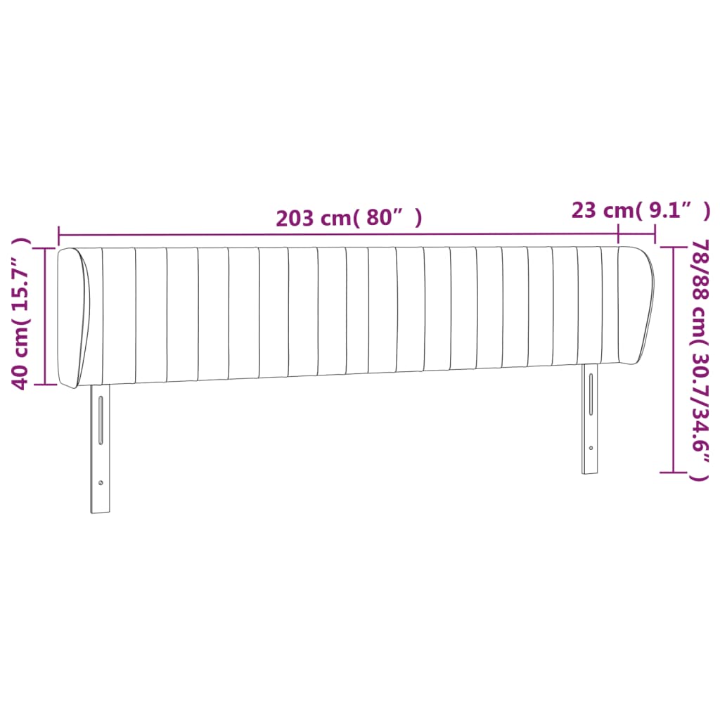 Cabeceira de cama c/ abas tecido 203x23x78/88 cm cinzento-claro