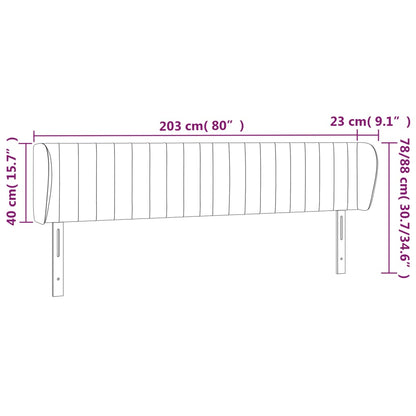 Cabeceira de cama c/ abas tecido 203x23x78/88 cm cinzento-claro