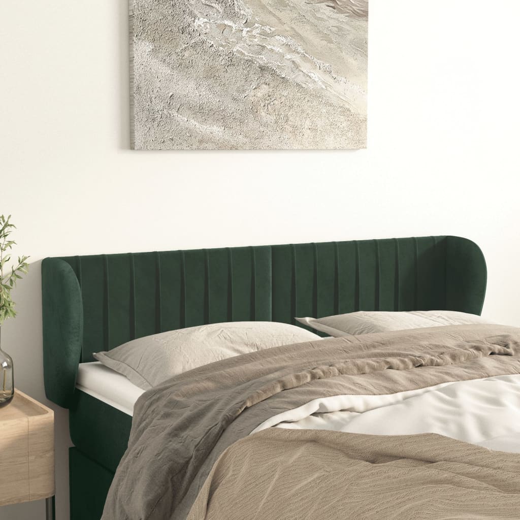 Cabeceira de cama c/ abas veludo 147x23x78/88cm verde-escuro