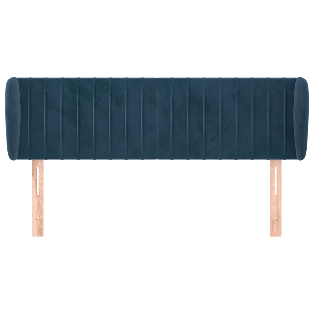 Cabeceira de cama c/ abas veludo 147x23x78/88cm azul-escuro