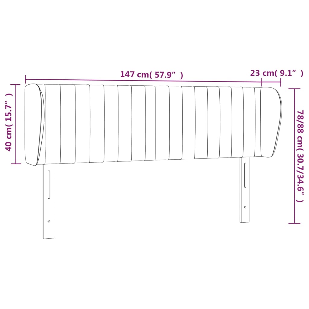 Cabeceira de cama c/ abas veludo 147x23x78/88 cm rosa