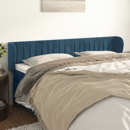 Cabeceira de cama c/ abas veludo 163x23x78/88cm azul-escuro