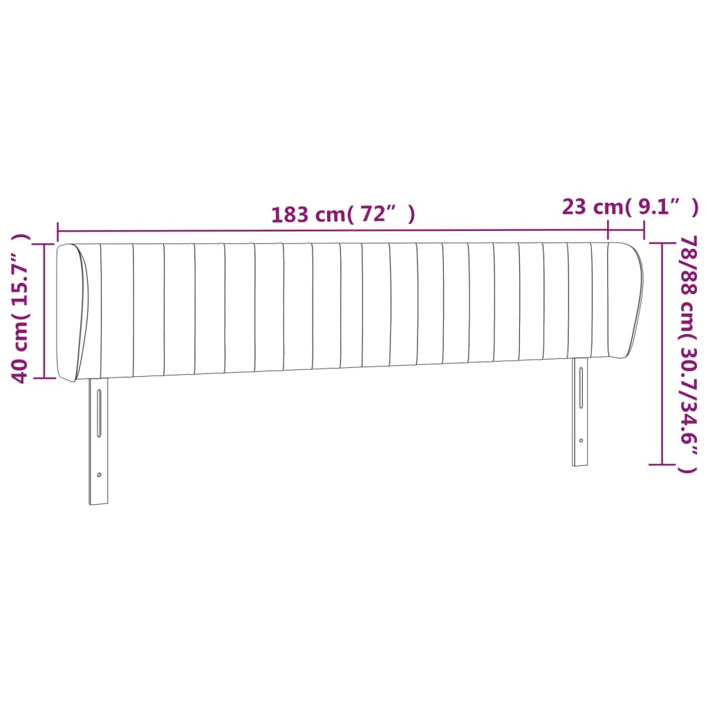 Cabeceira de cama c/ abas veludo 183x23x78/88 cm cinzento-claro