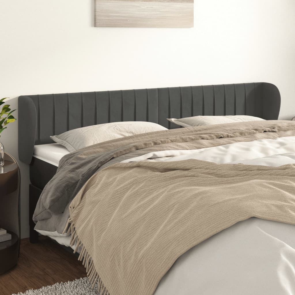 Cabeceira de cama c/ abas veludo 203x23x78/88cm cinzento-escuro