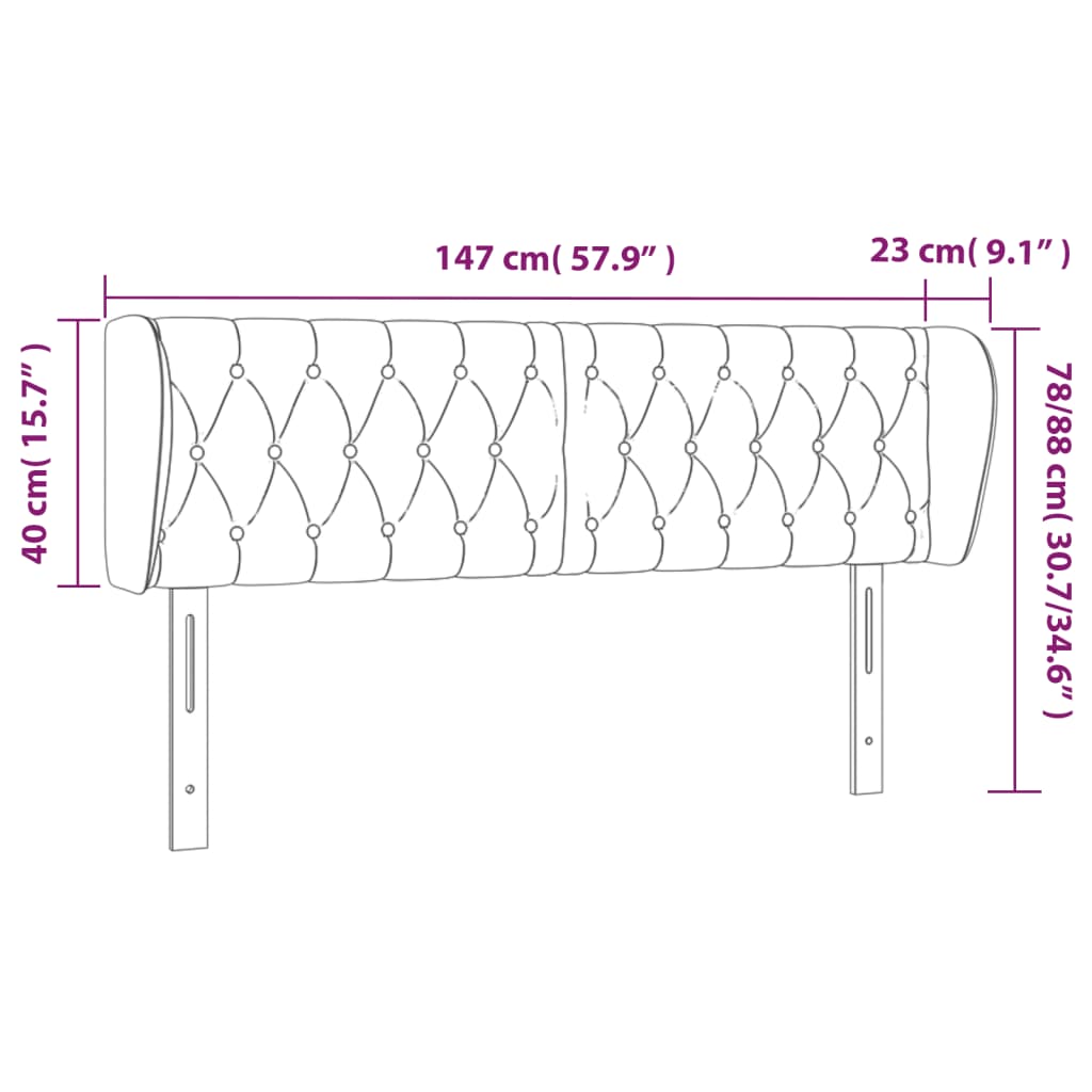 Cabeceira de cama c/ abas tecido 147x23x78/88 cm preto