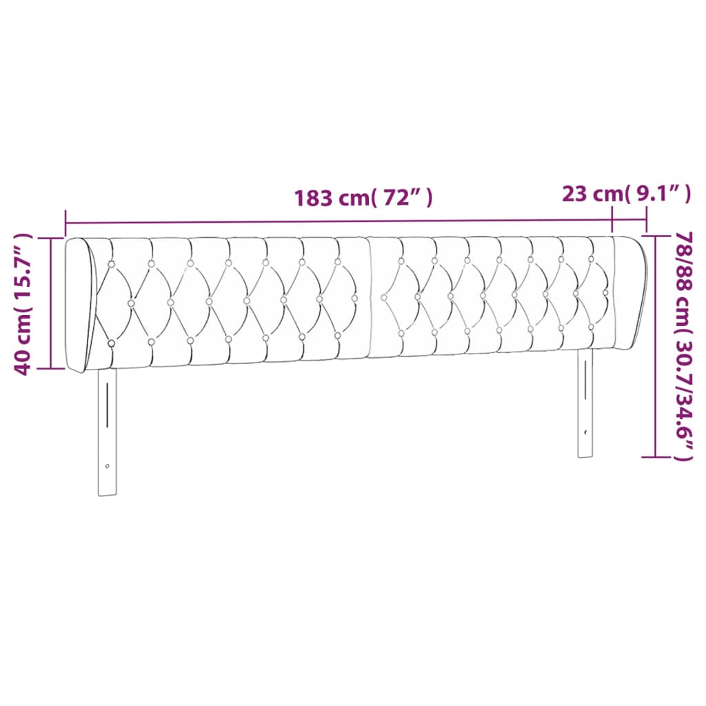 Cabeceira de cama c/ abas tecido 183x23x78/88cm cinzento-escuro