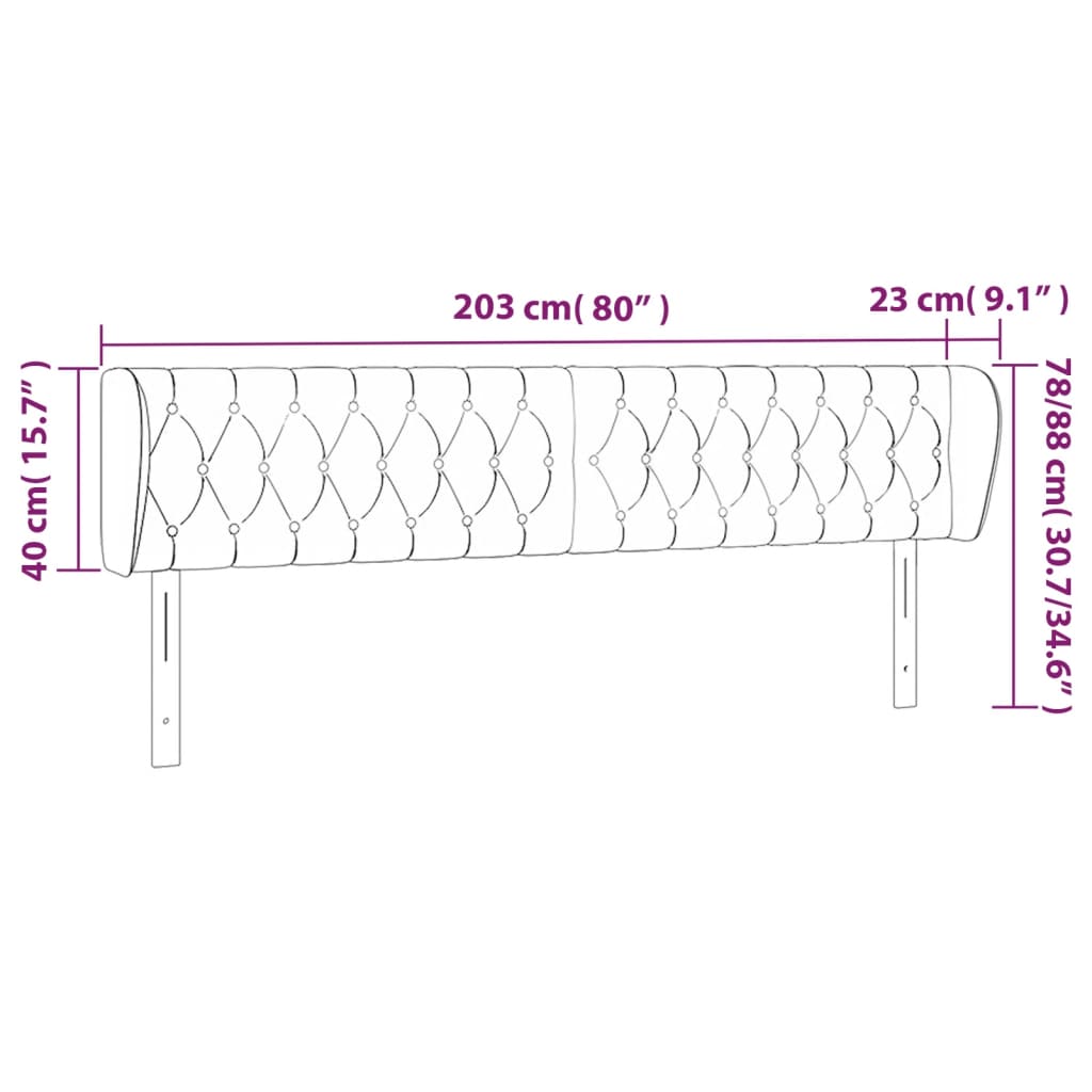 Cabeceira de cama c/ abas tecido 203x23x78/88 cm cinzento-claro