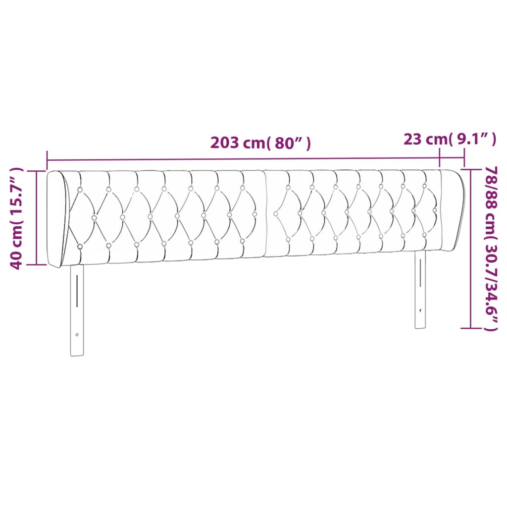 Cabeceira de cama c/ abas tecido 203x23x78/88cm castanho-escuro