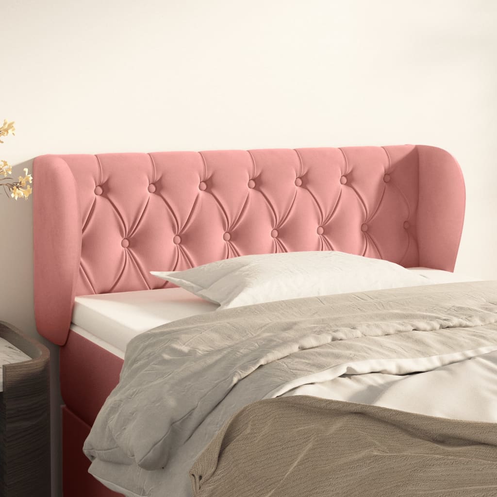 Cabeceira de cama c/ abas veludo 93x23x78/88 cm rosa