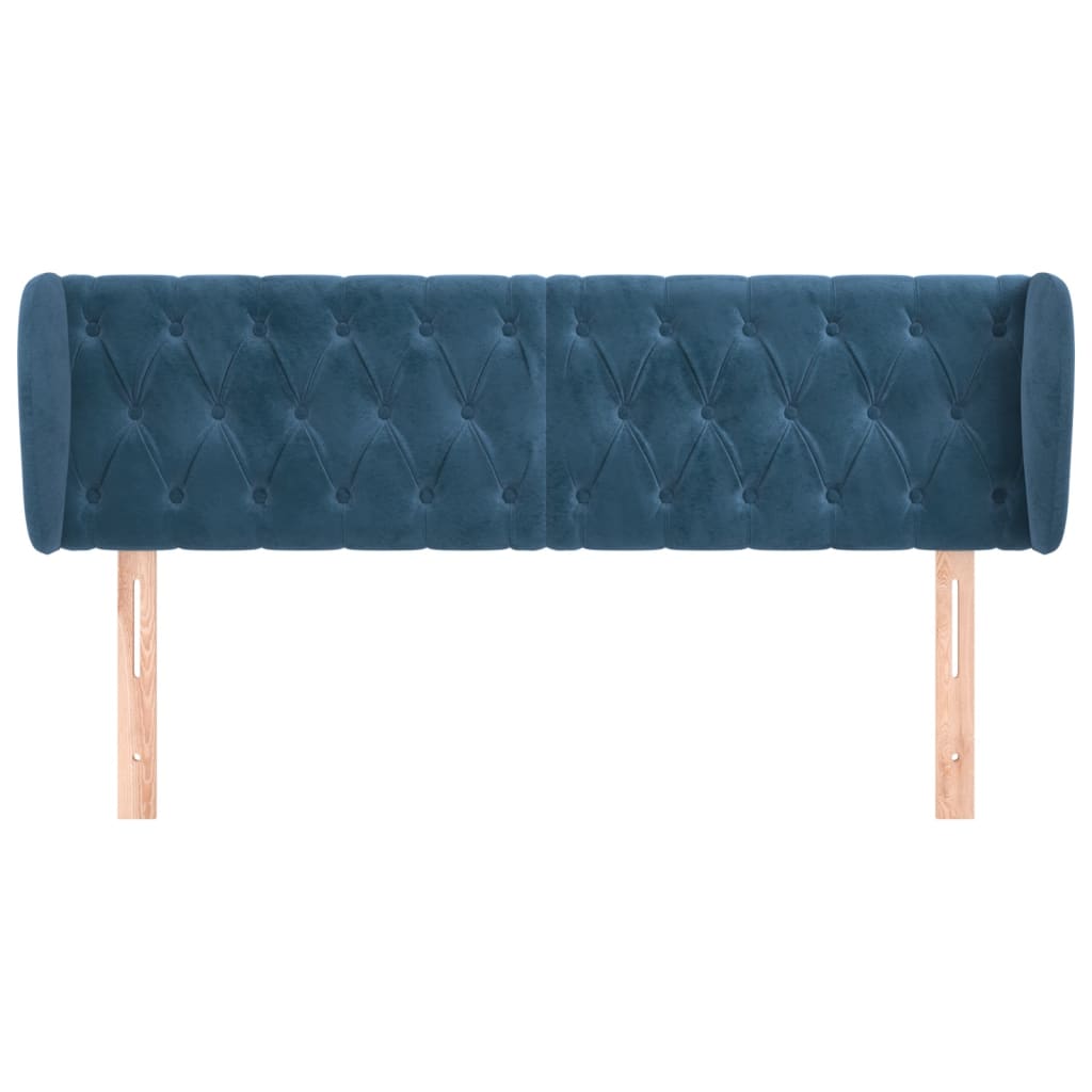 Cabeceira de cama c/ abas veludo 163x23x78/88cm azul-escuro