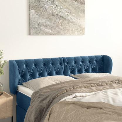 Cabeceira de cama c/ abas veludo 163x23x78/88cm azul-escuro