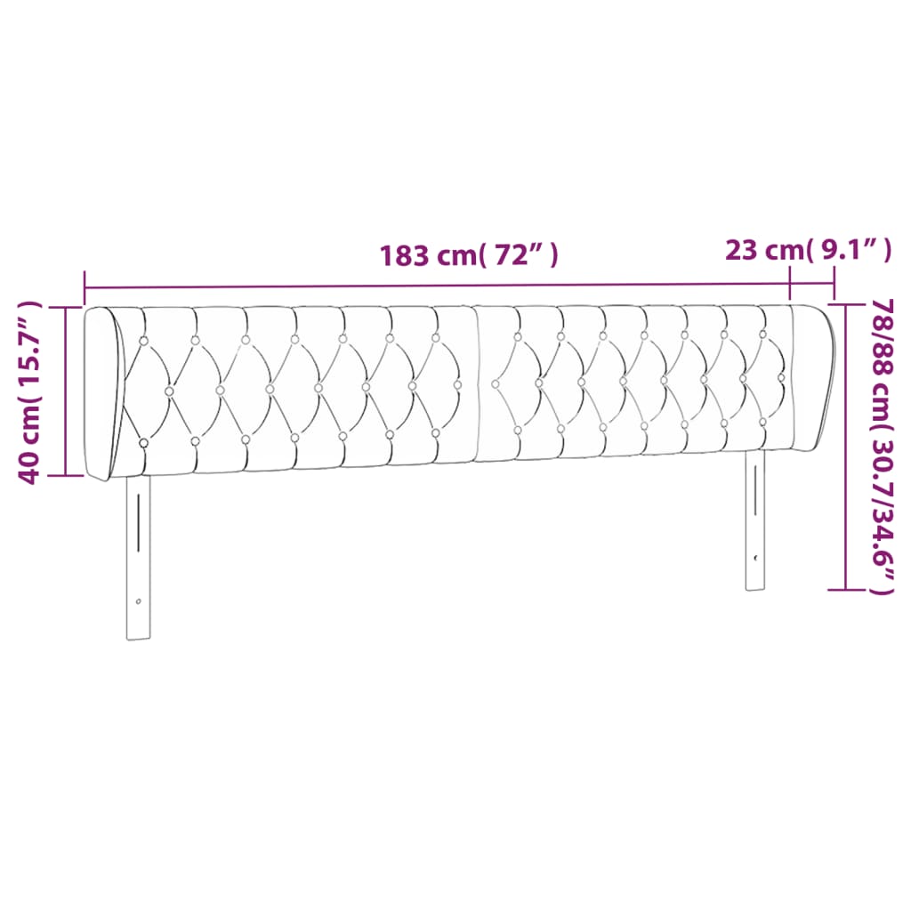 Cabeceira de cama c/ abas veludo 183x23x78/88 cm cinzento-claro