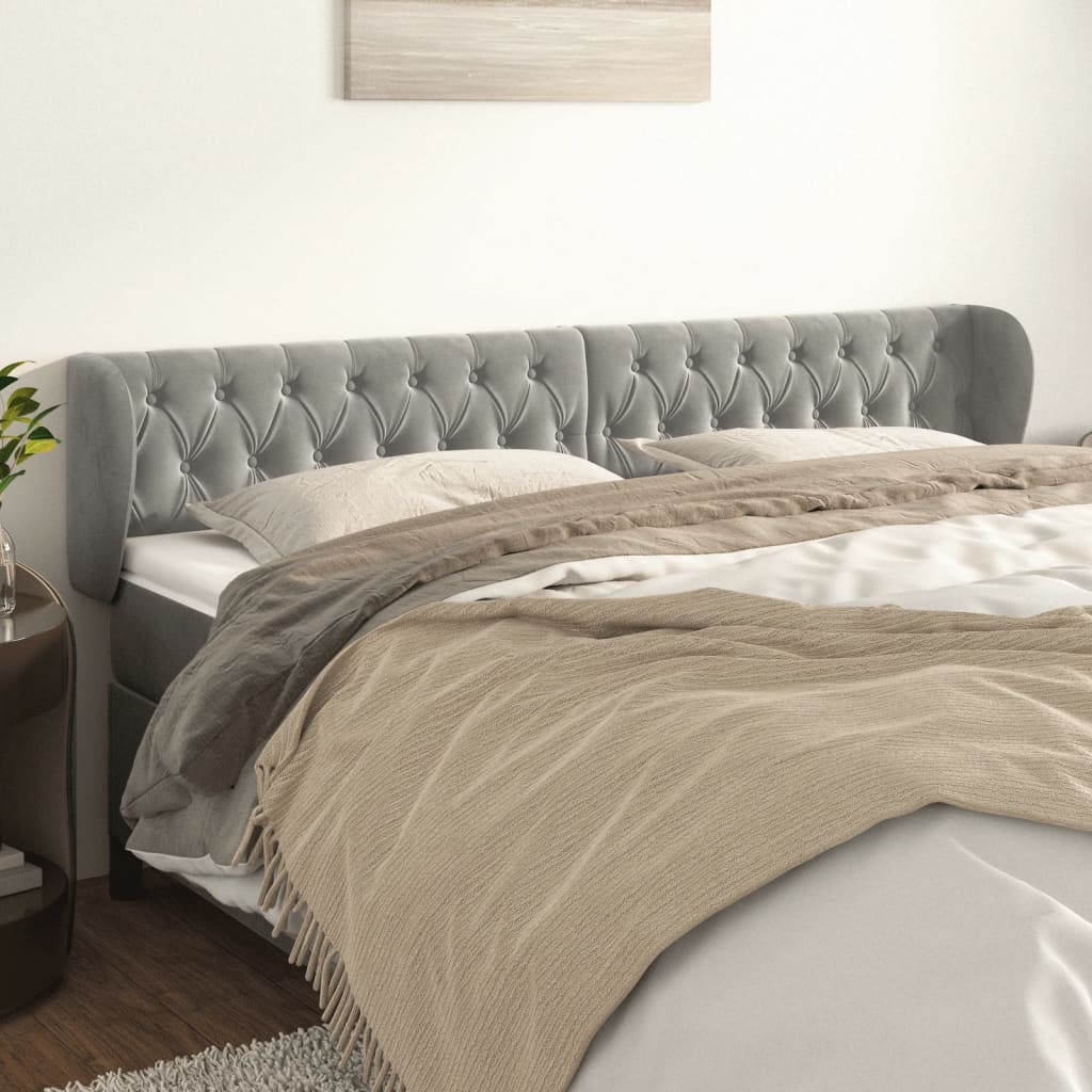 Cabeceira de cama c/ abas veludo 183x23x78/88 cm cinzento-claro