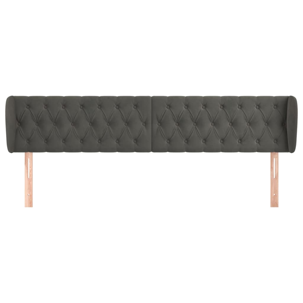 Cabeceira de cama c/ abas veludo 183x23x78/88cm cinzento-escuro