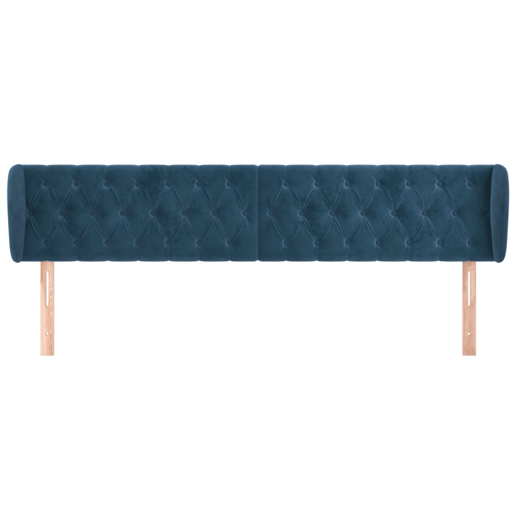 Cabeceira de cama c/ abas veludo 183x23x78/88cm azul-escuro