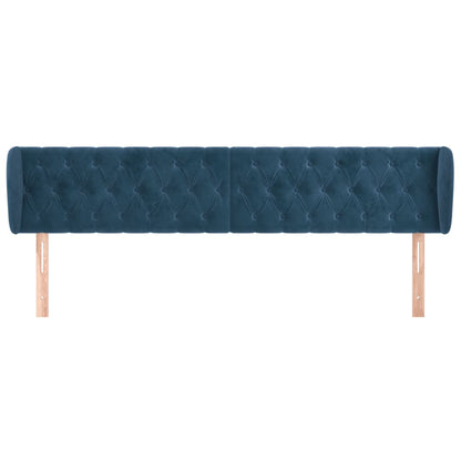 Cabeceira de cama c/ abas veludo 183x23x78/88cm azul-escuro