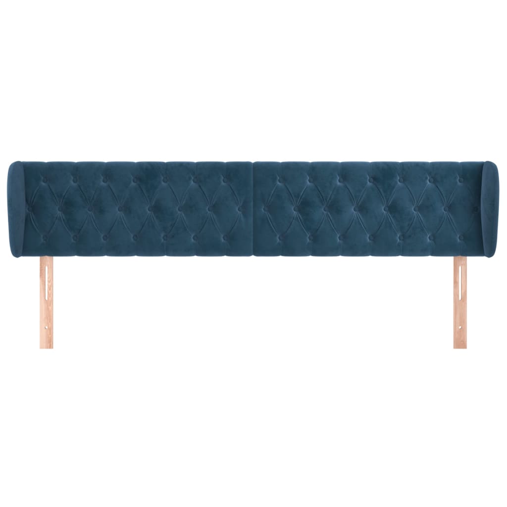 Cabeceira de cama c/ abas veludo 203x23x78/88cm azul-escuro