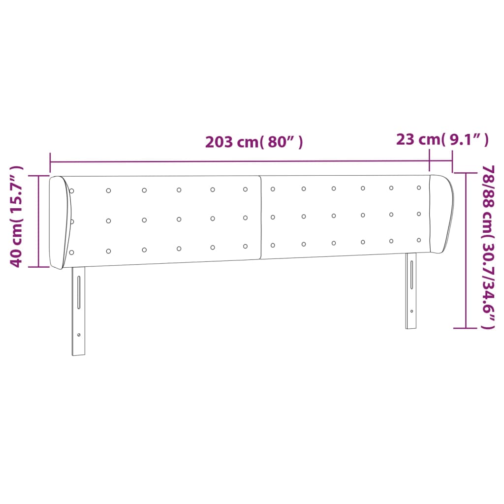 Cabeceira de cama c/ abas tecido 203x23x78/88 cm cinzento-claro