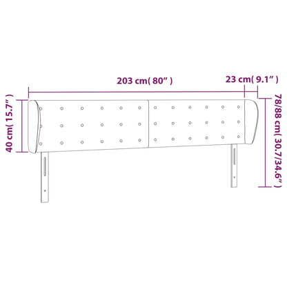 Cabeceira de cama c/ abas tecido 203x23x78/88 cm cinzento-claro