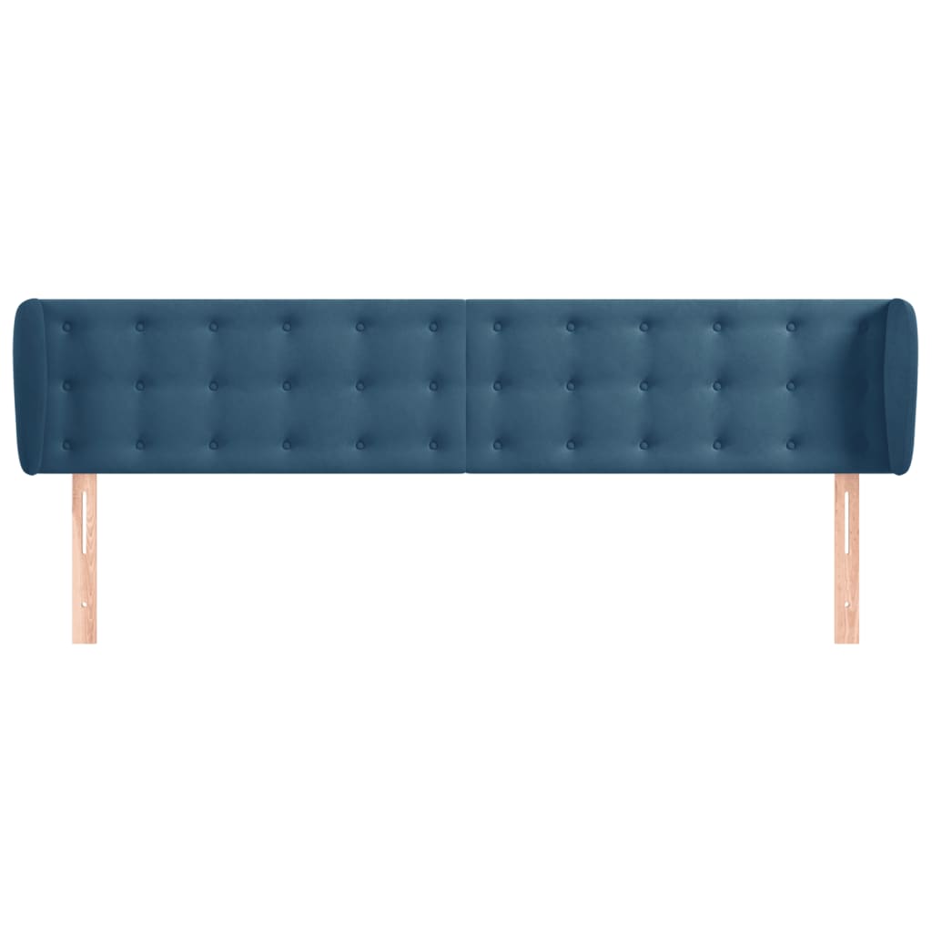 Cabeceira de cama c/ abas veludo 163x23x78/88cm azul-escuro