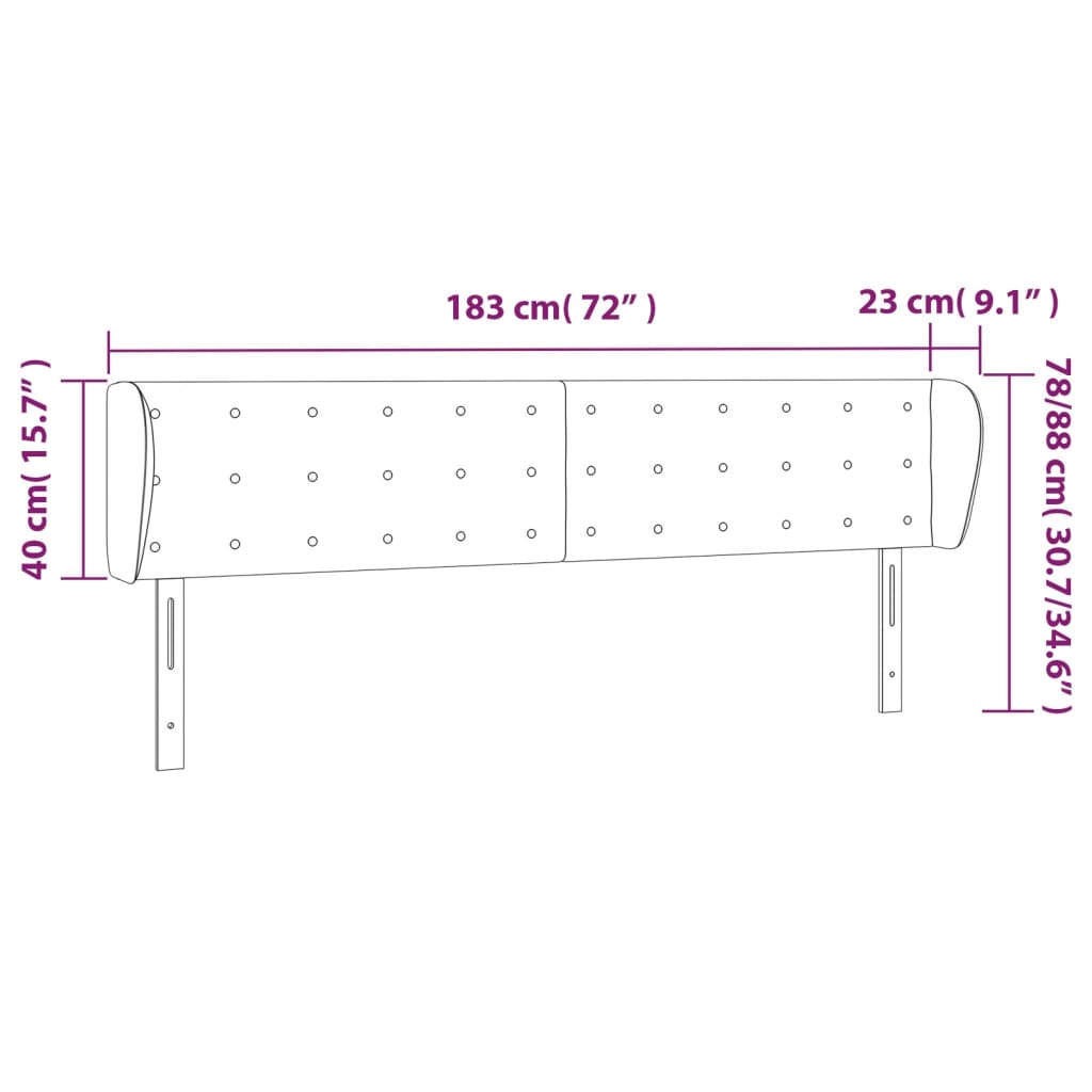 Cabeceira de cama c/ abas veludo 183x23x78/88 cm cinzento-claro