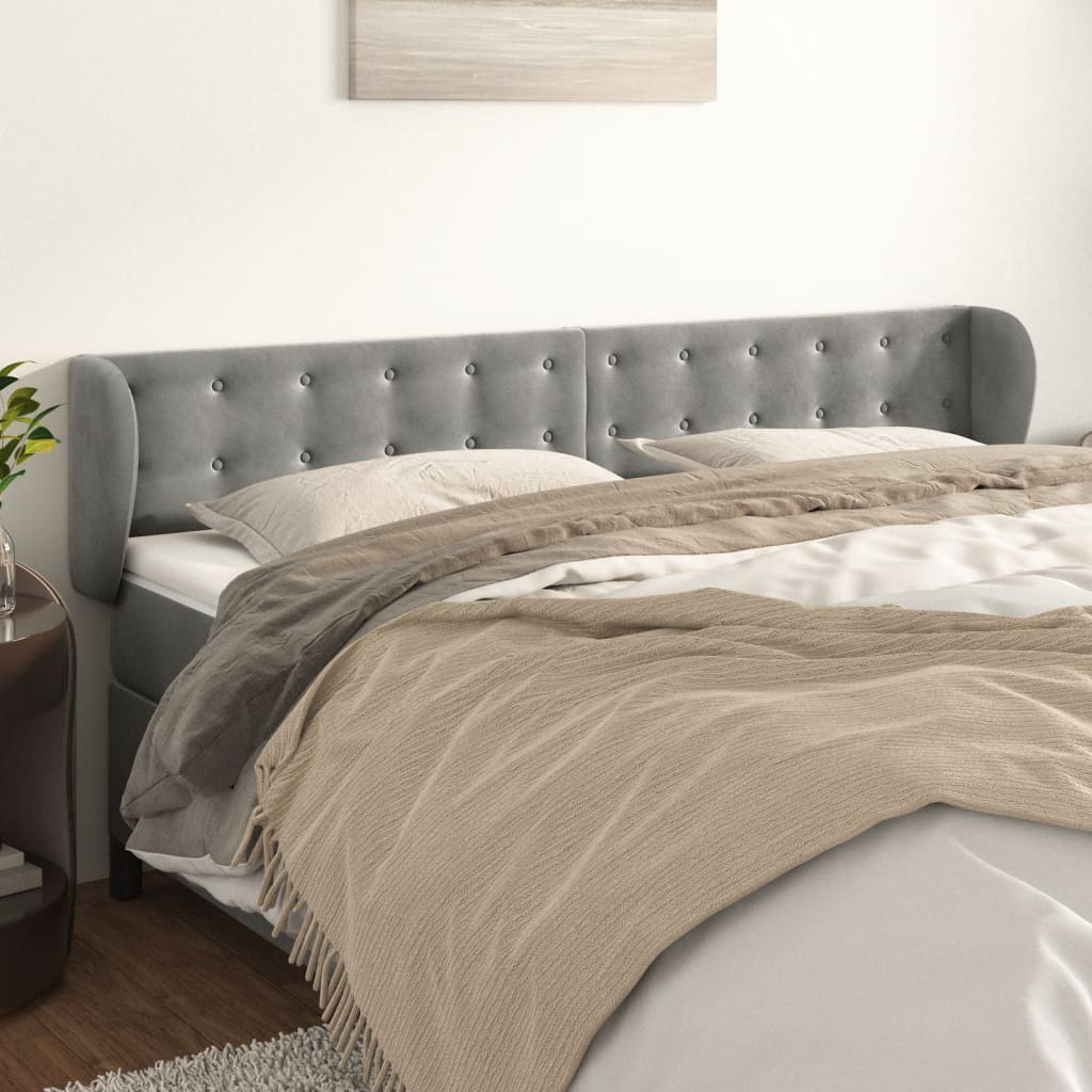 Cabeceira de cama c/ abas veludo 183x23x78/88 cm cinzento-claro