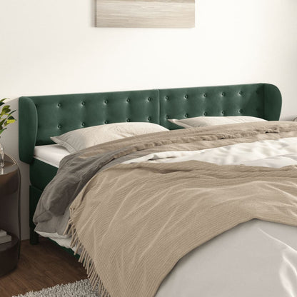 Cabeceira de cama c/ abas veludo 183x23x78/88cm verde-escuro