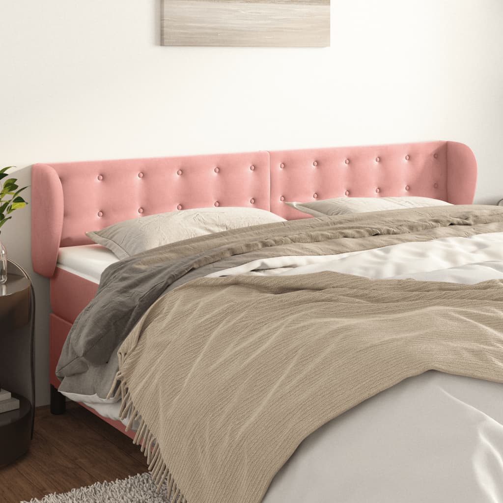 Cabeceira de cama c/ abas veludo 183x23x78/88 cm rosa