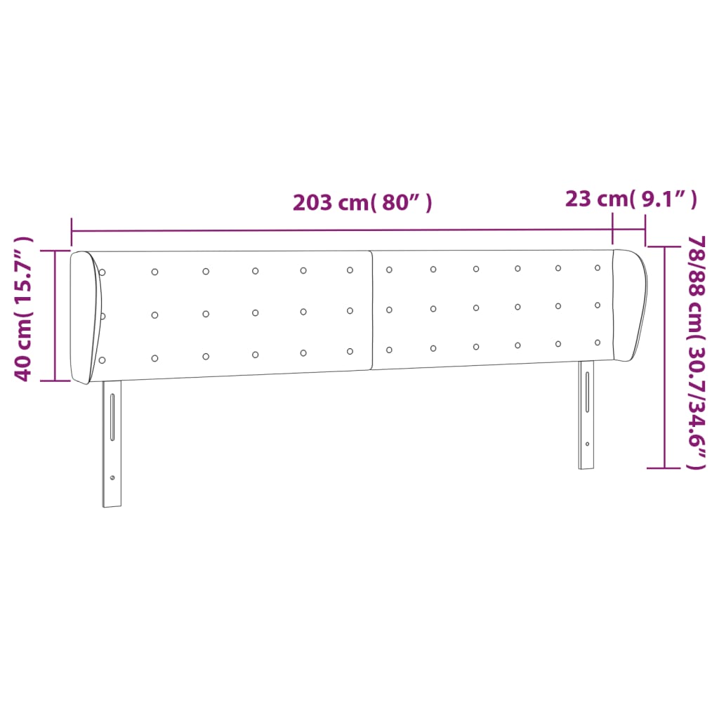 Cabeceira de cama c/ abas veludo 203x23x78/88 cm rosa