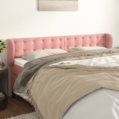 Cabeceira de cama c/ abas veludo 203x23x78/88 cm rosa