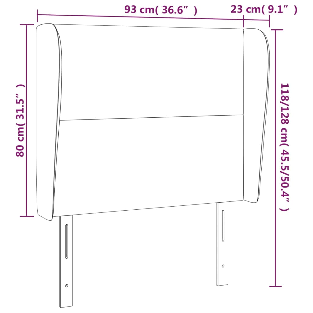 Cabeceira de cama c/ abas tecido 93x23x118/128cm cinzento-claro