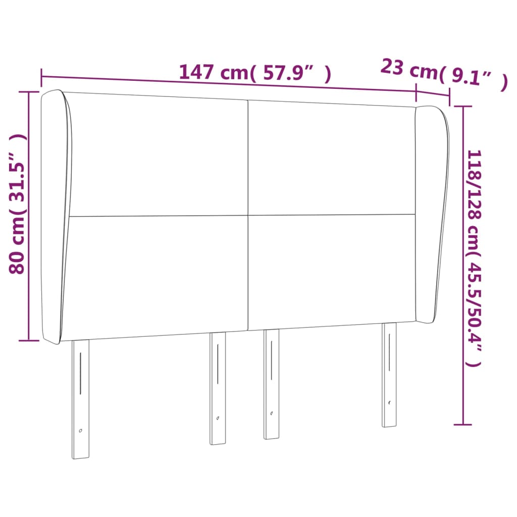 Cabeceira de cama c/ abas tecido 147x23x118/128cm cinza-claro