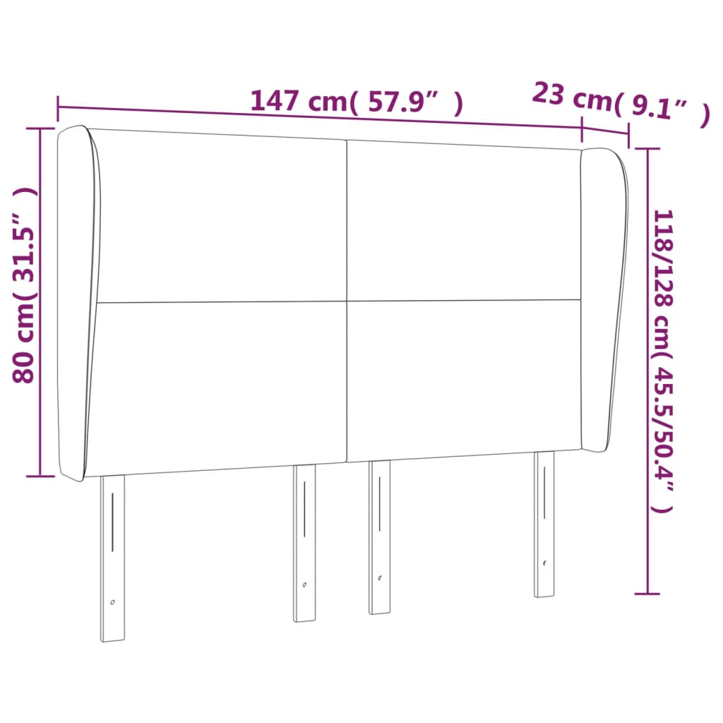 Cabeceira cama c/ abas tecido 147x23x118/128 cm cinzento-escuro