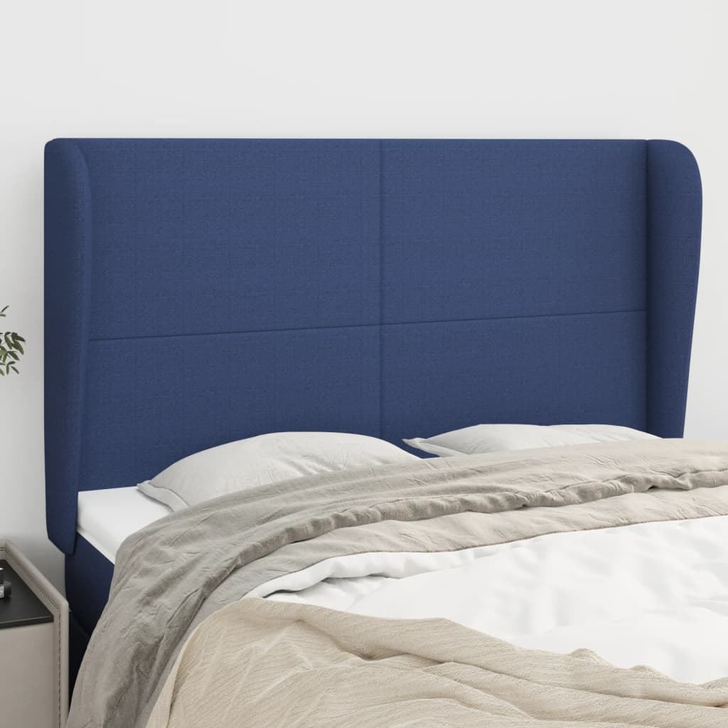 Cabeceira de cama c/ abas tecido 147x23x118/128 cm azul