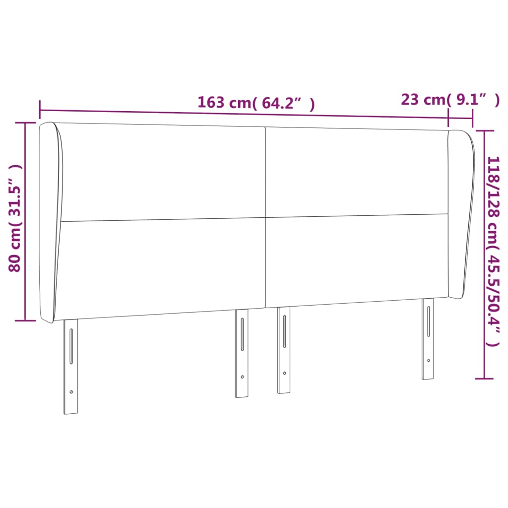 Cabeceira cama c/ abas tecido 163x23x118/128 cm cinzento-claro