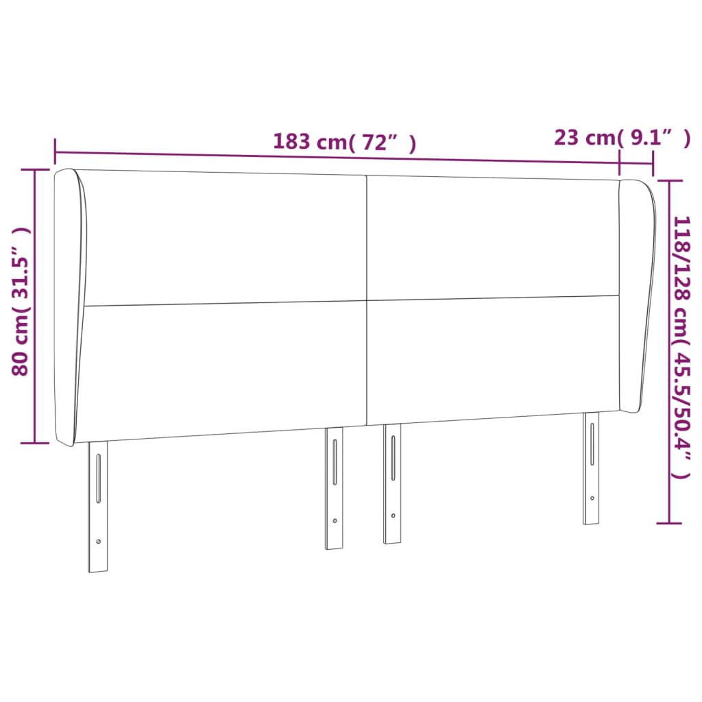 Cabeceira cama c/ abas tecido 183x23x118/128 cm cinzento-claro