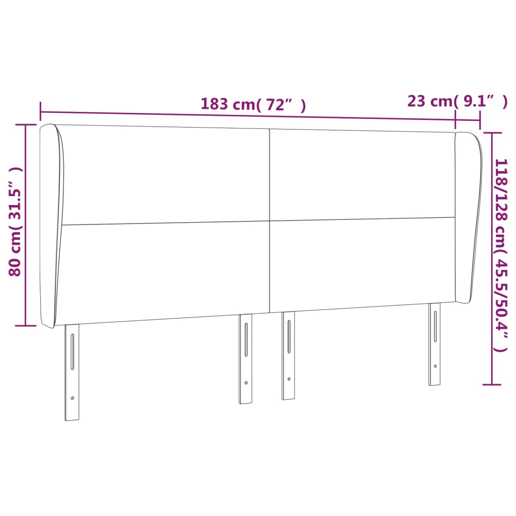 Cabeceira cama c/ abas tecido 183x23x118/128 cm cinzento-escuro