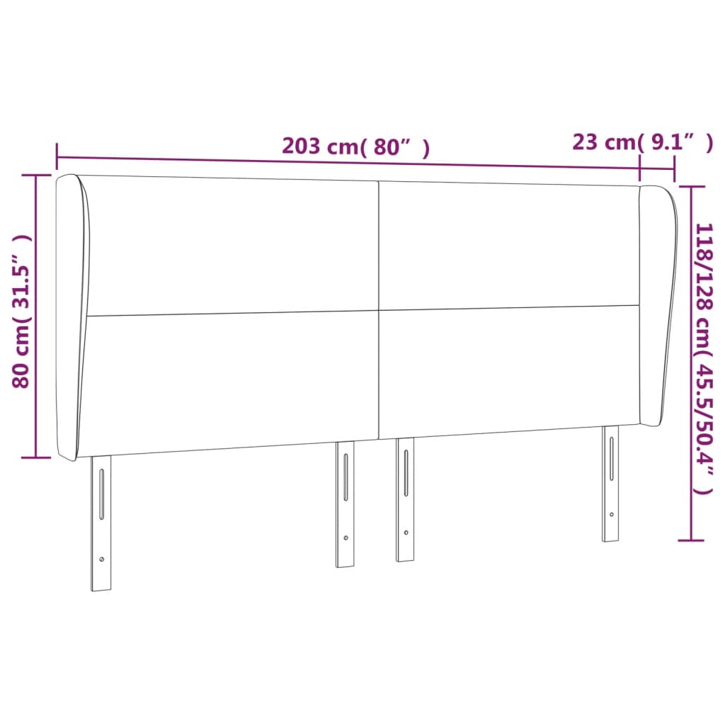 Cabeceira cama c/ abas tecido 203x23x118/128 cm cinzento-claro