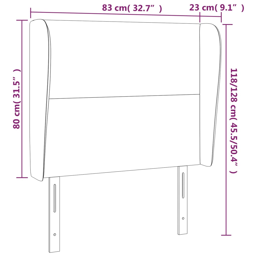 Cabeceira de cama c/ abas veludo 83x23x118/128 cm rosa