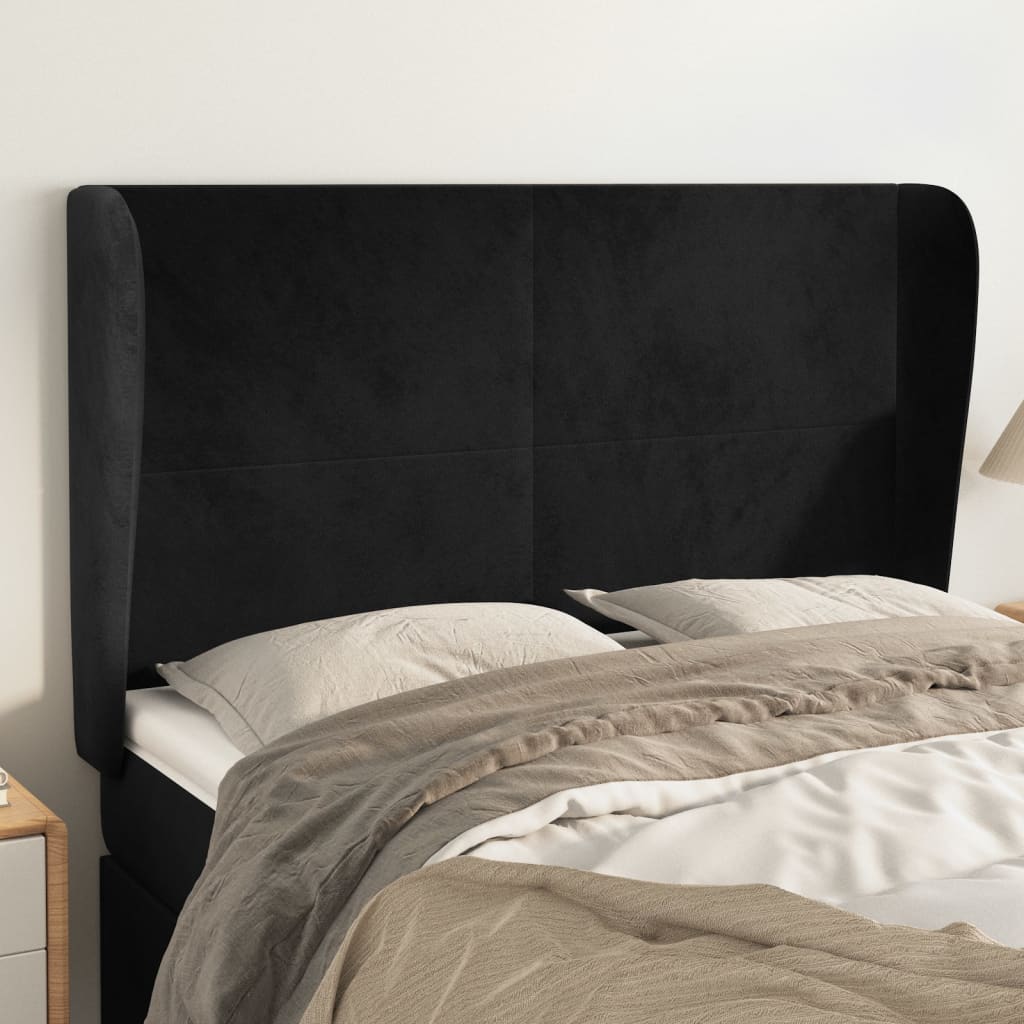 Cabeceira de cama c/ abas veludo 147x23x118/128 cm preto