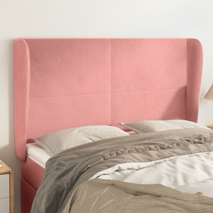 Cabeceira de cama c/ abas veludo 147x23x118/128 cm rosa