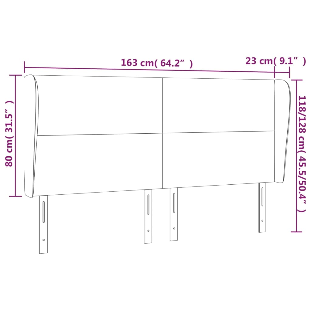 Cabeceira cama c/ abas veludo 163x23x118/128 cm cinzento-escuro