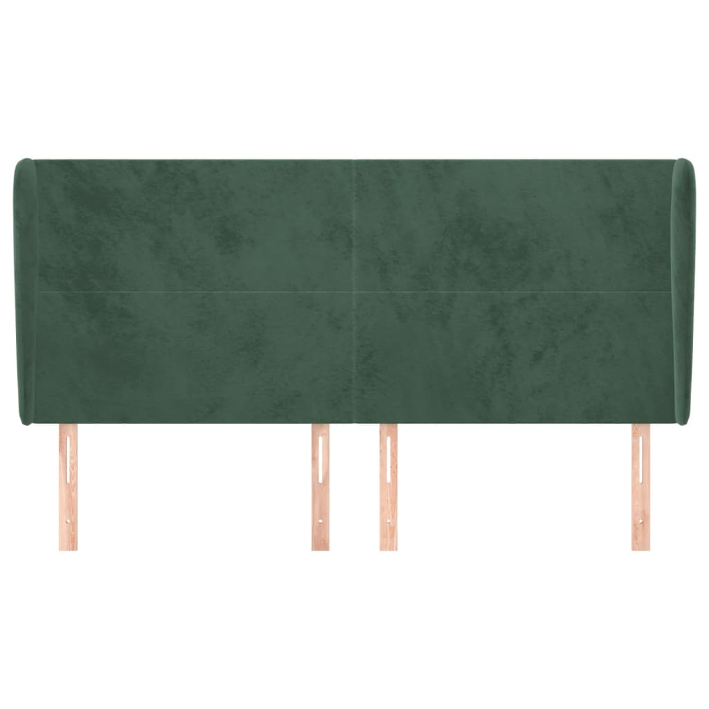 Cabeceira cama c/ abas veludo 163x23x118/128 cm verde-escuro