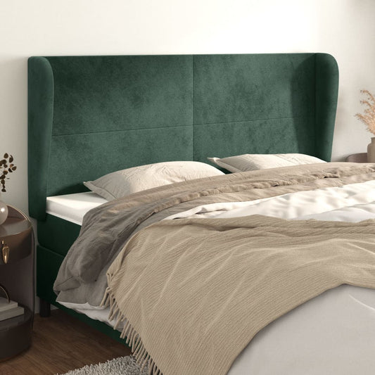 Cabeceira cama c/ abas veludo 163x23x118/128 cm verde-escuro