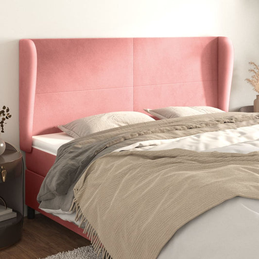 Cabeceira cama c/ abas veludo 163x23x118/128 cm rosa