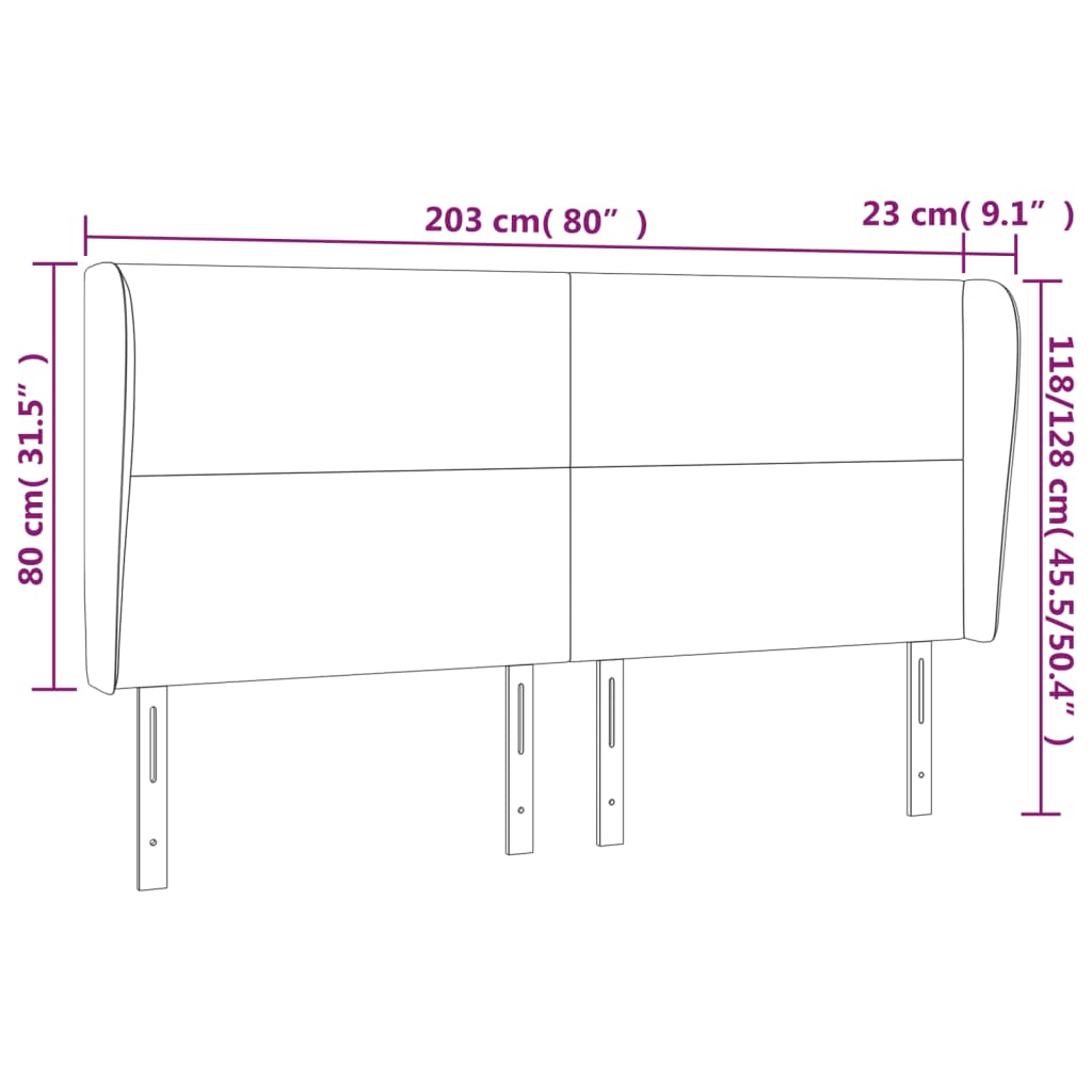 Cabeceira cama c/ abas veludo 203x23x118/128 cm cinzento-escuro