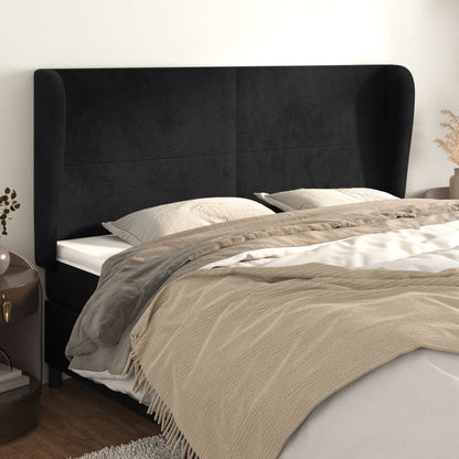 Cabeceira de cama c/ abas veludo 203x23x118/128 cm preto